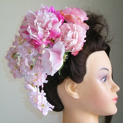 成人式髪飾り・大輪芍薬と桜