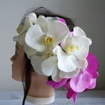 結婚式髪飾り・白と紫の胡蝶蘭でエレガント